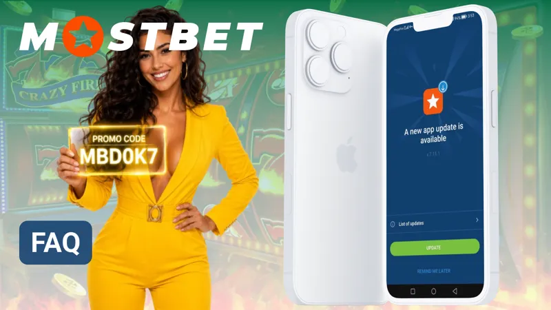 Help center page containing answers to common questions about the Mostbet mobile app.