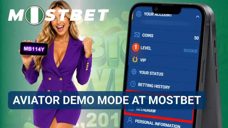 Demo version of Aviator displaying virtual credits and practice gameplay on MostBet Nigeria.