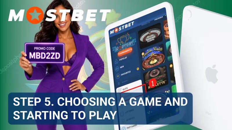 Game selection screen highlighting casino categories and featured titles.