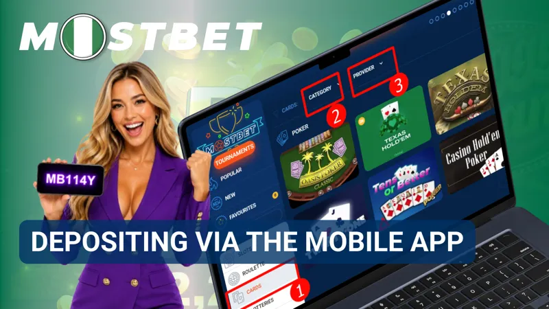 Mobile banking interface showing deposit actions and payment options inside the MostBet application.