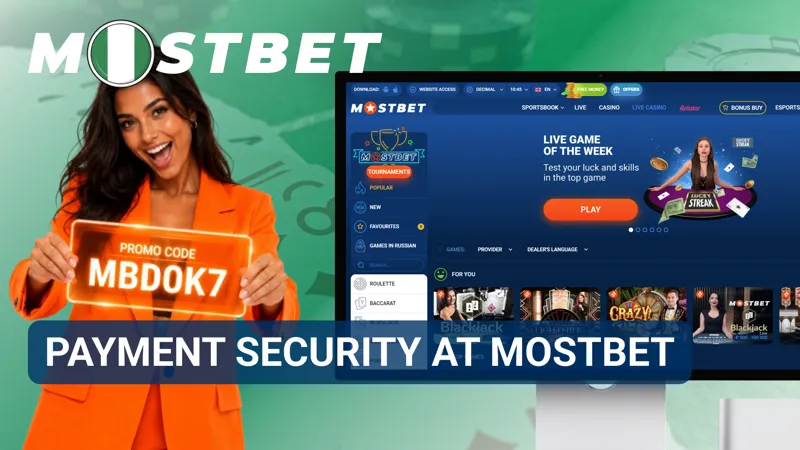 Security interface displaying protected payment processes and transaction verification features on MostBet.