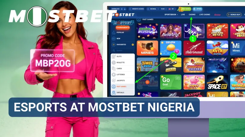 MostBet Nigeria esports hub displaying competitive matches, tournament schedules, and betting odds.