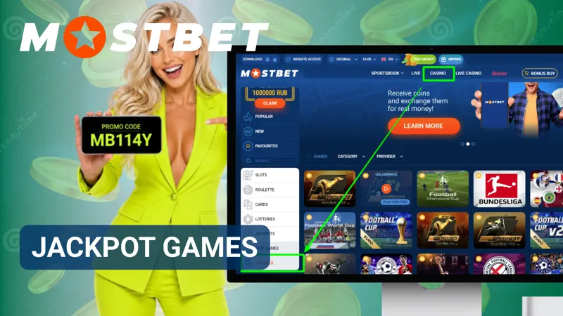 Jackpot game selection featuring progressive prize pools and large rewards.