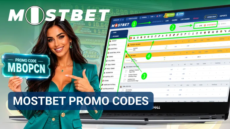 Promo code panel displaying an activation field alongside available MostBet promotional offers.