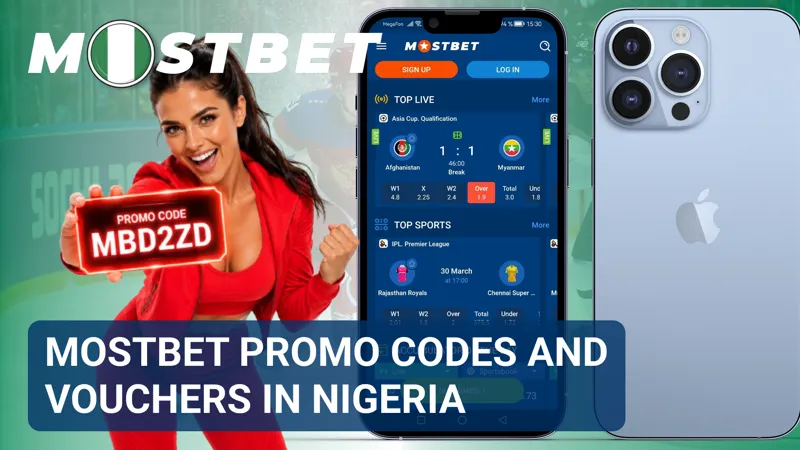 MostBet Nigeria promotions page featuring promo code fields, voucher offers, and bonus rewards.